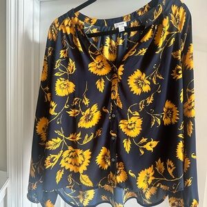 J. Crew Yellow and Gold Long Sleeve Tie Front Blouse